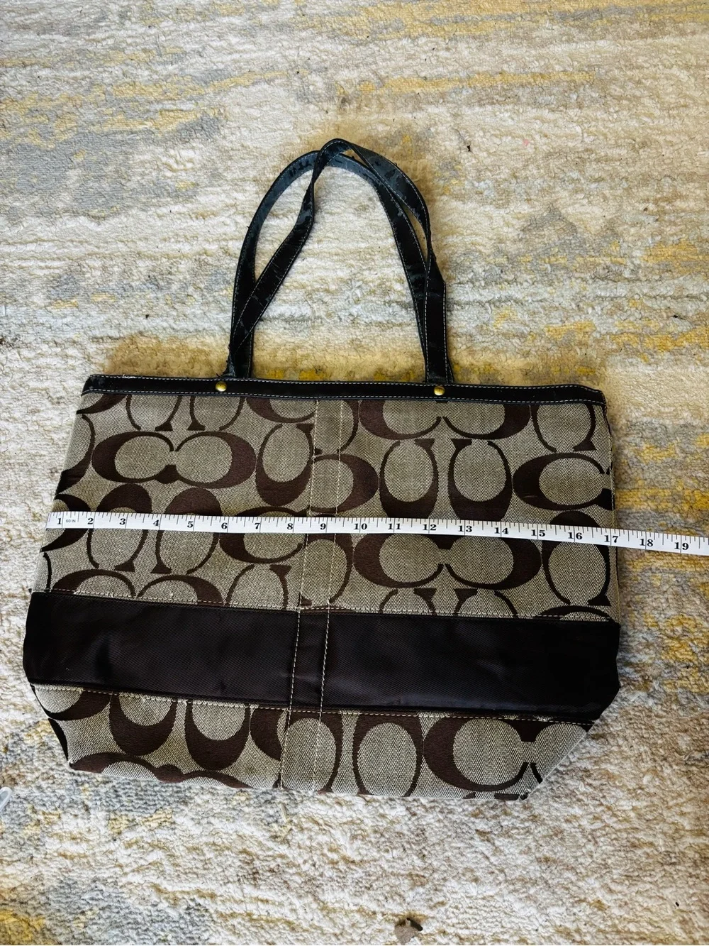 Coach Signature Canvas Tote in Brown and Cream with Dark Brown Trim